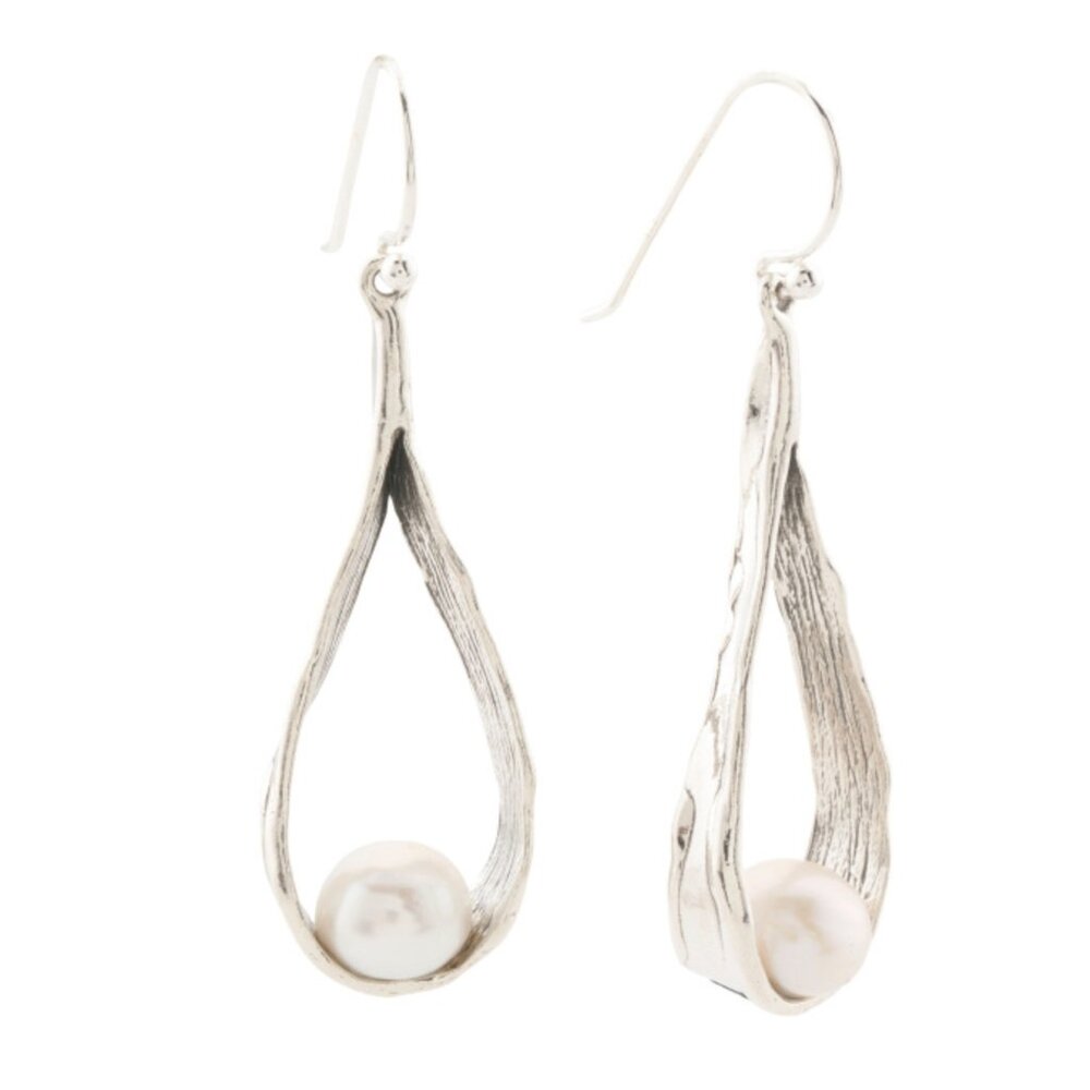 Noa Zuman Made In Israel Sterling Silver 925 Tear Freshwater Pearl Earrings